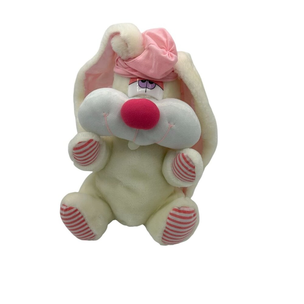Vintage Kolden Toys White Rabbit Pink Stripes 14" Easter‎ Floppy Satin Ears Hat
